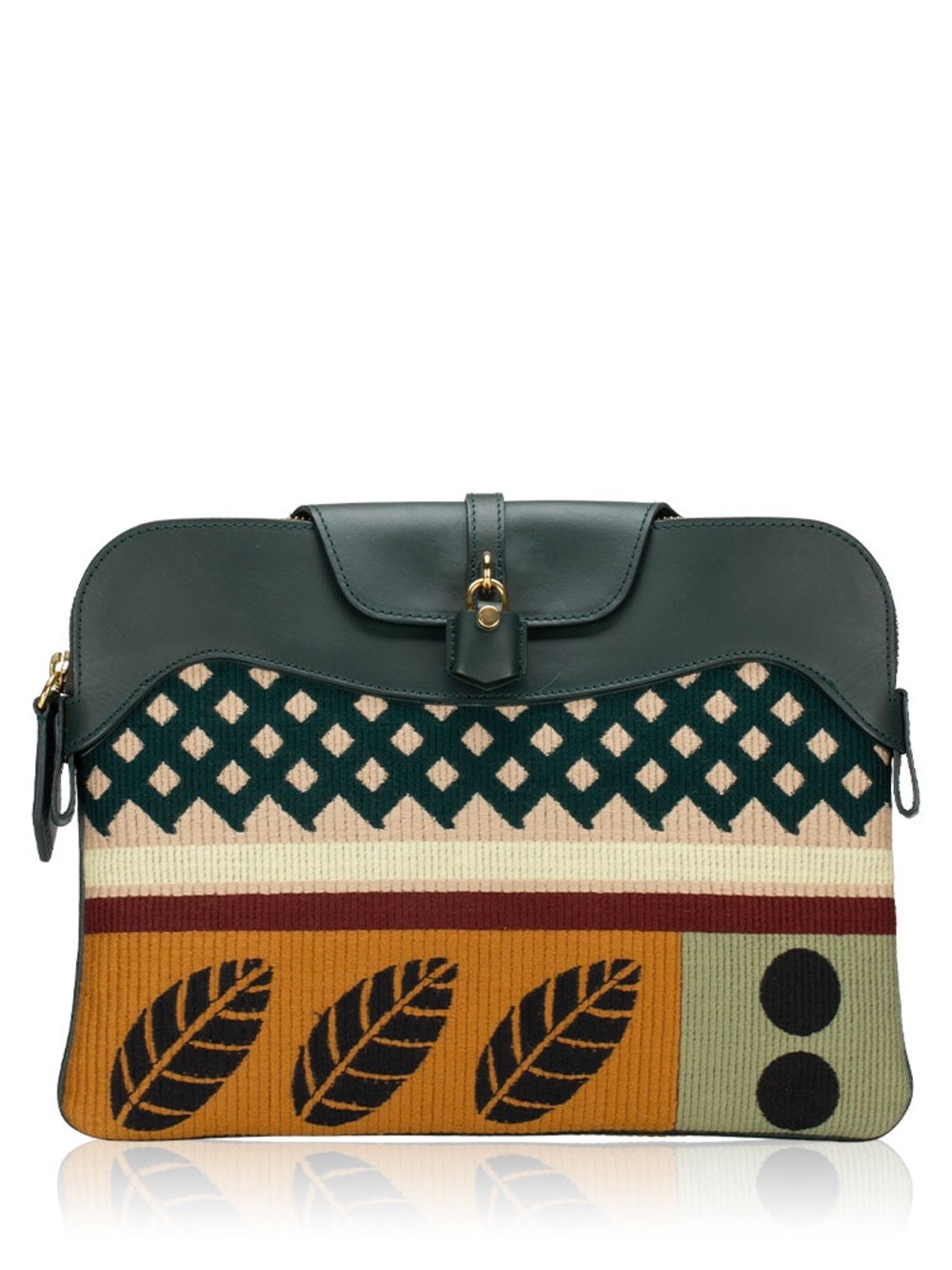 Burberry Prorsum Geometric Milverton Zip Pouch Clutch Green Multicolor